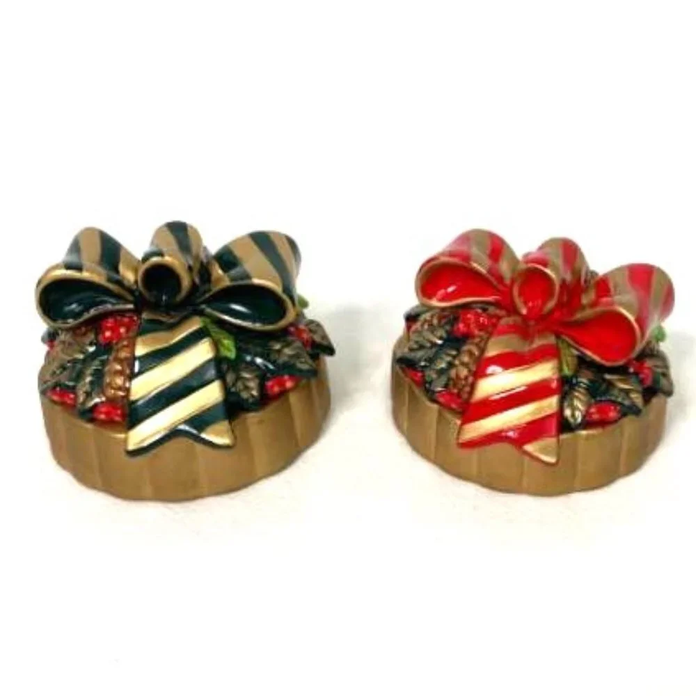 Empire Candle Ceramic Jar Toppers Lot of 2 Christmas Green & Red Holiday Decor